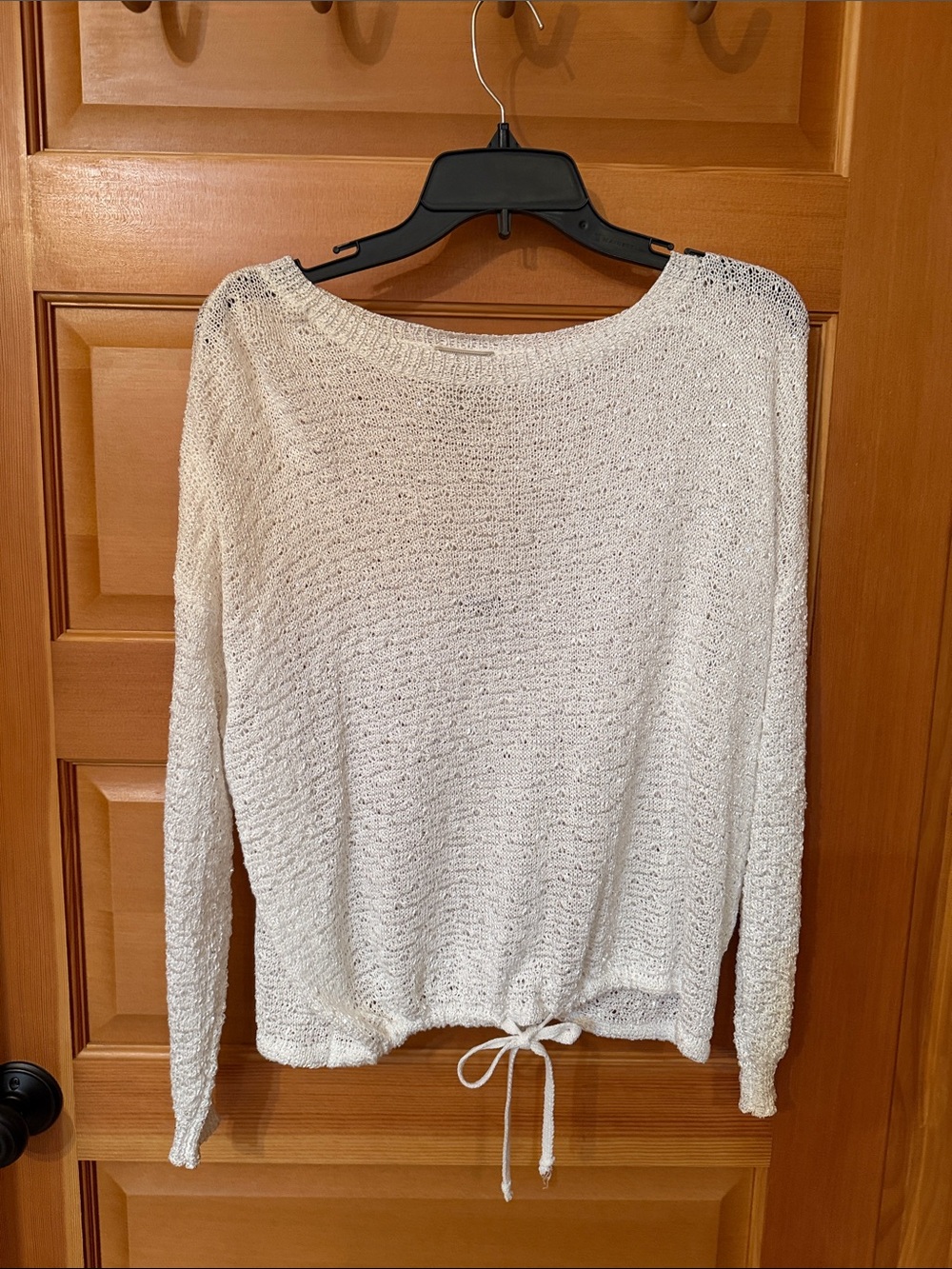 Sioni Cream Lightweight Boatneck Knit Sweater with Drawstring